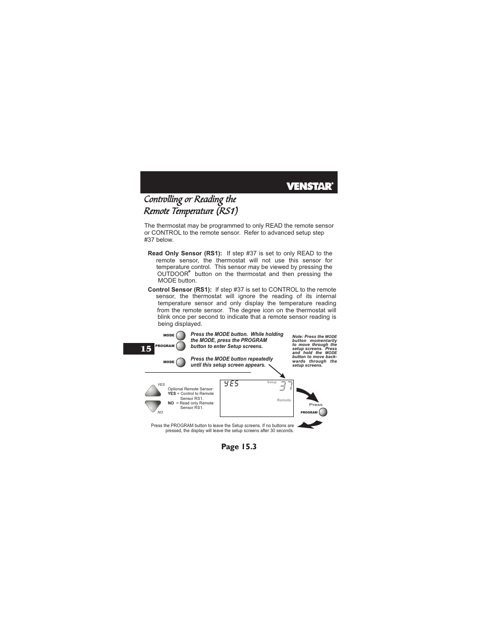 Controlling or reading the remote temperature (rs, Page 15.3 | Venstar T2900 User Manual | Page 79 / 113