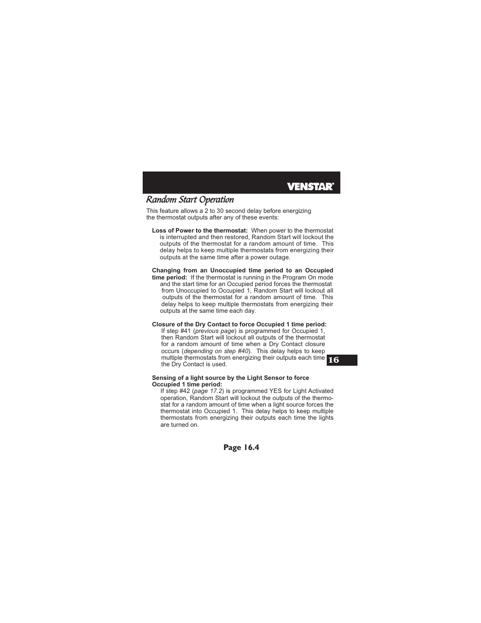 Random start operation | Venstar T2900 User Manual | Page 84 / 113