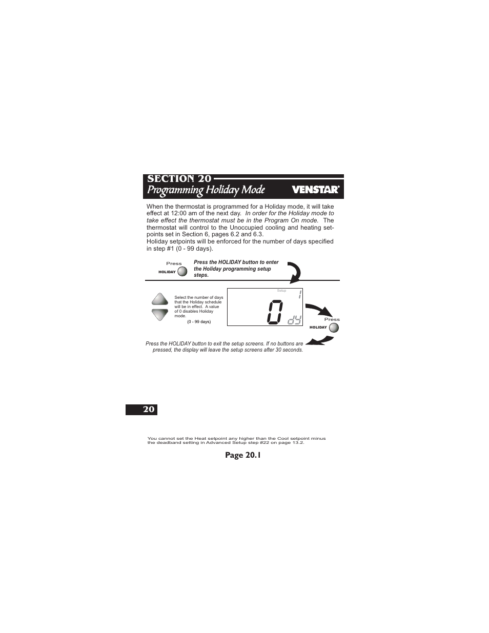 Programming holiday mode | Venstar T2900 User Manual | Page 93 / 113