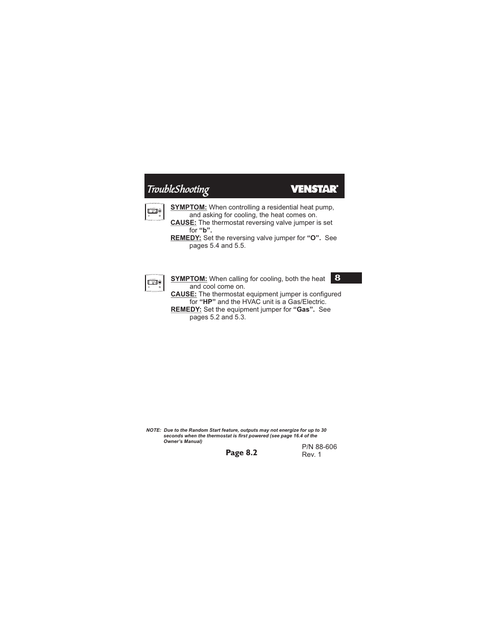 Troubleshooting, Page 8.2 8 | Venstar T2900 Installation User Manual | Page 24 / 24