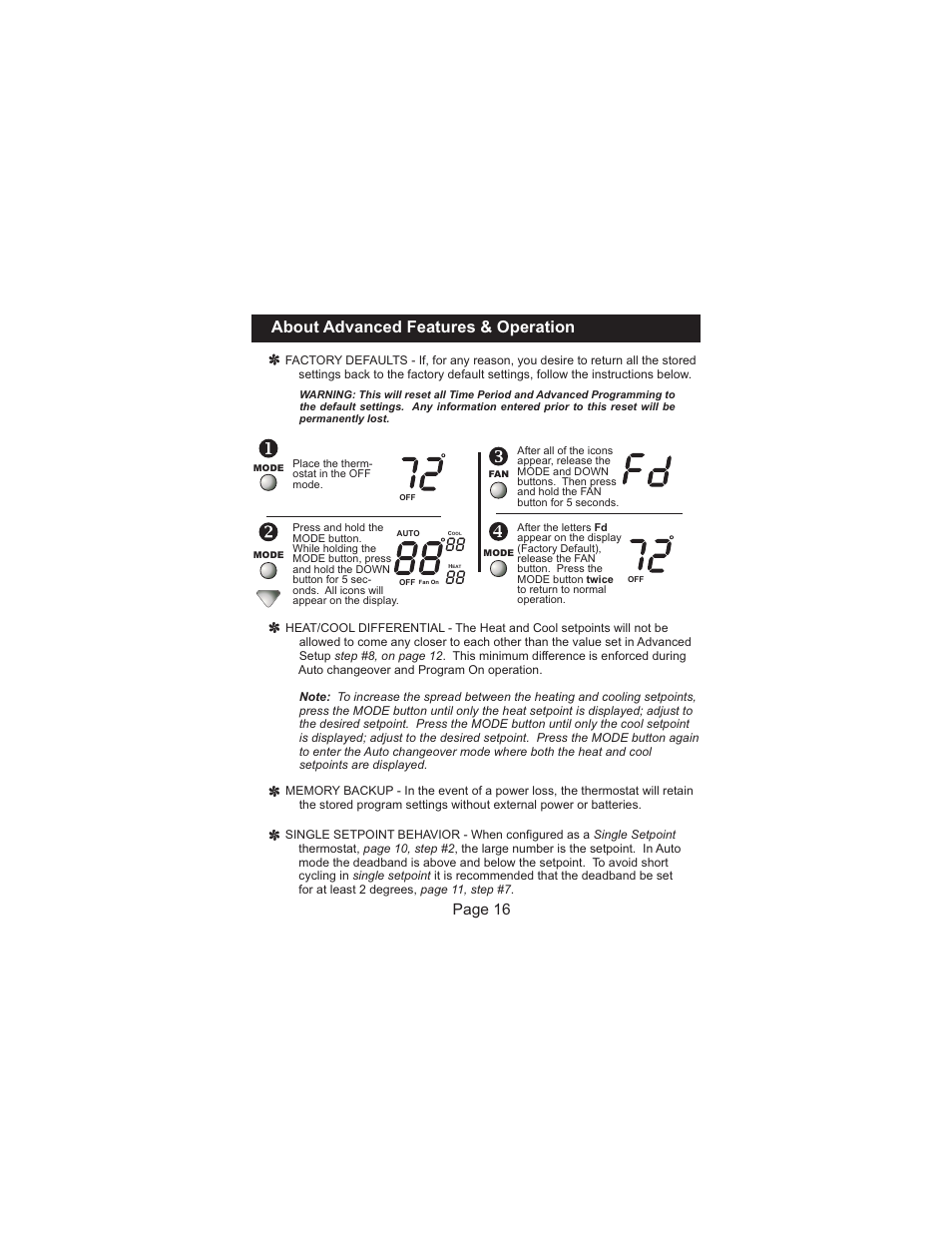 About advanced features & operation, Page 16 | Venstar T1010 User Manual | Page 17 / 19