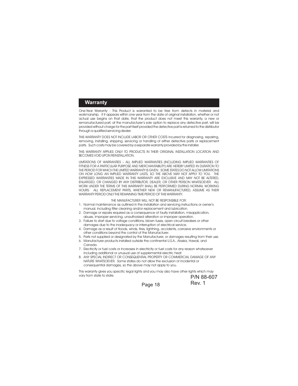 Warranty | Venstar T1010 User Manual | Page 19 / 19