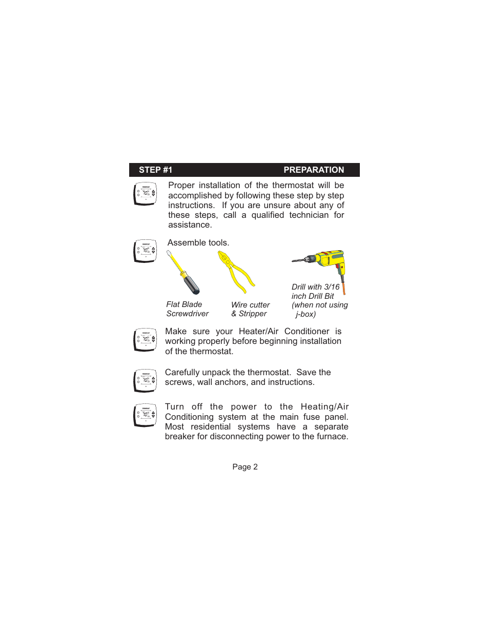 Step #1 preparation | Venstar T1010 Installation User Manual | Page 3 / 15