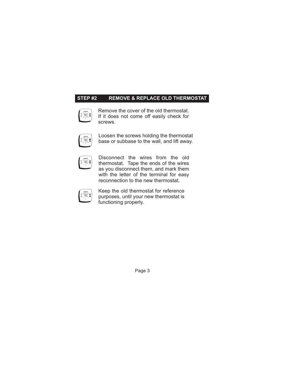 Step #2 remove & replace old thermostat | Venstar T1010 Installation User Manual | Page 4 / 15