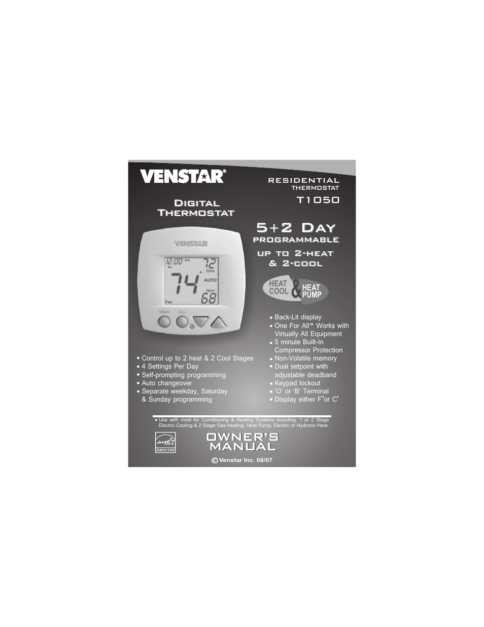 Venstar T1050 User Manual | 20 pages