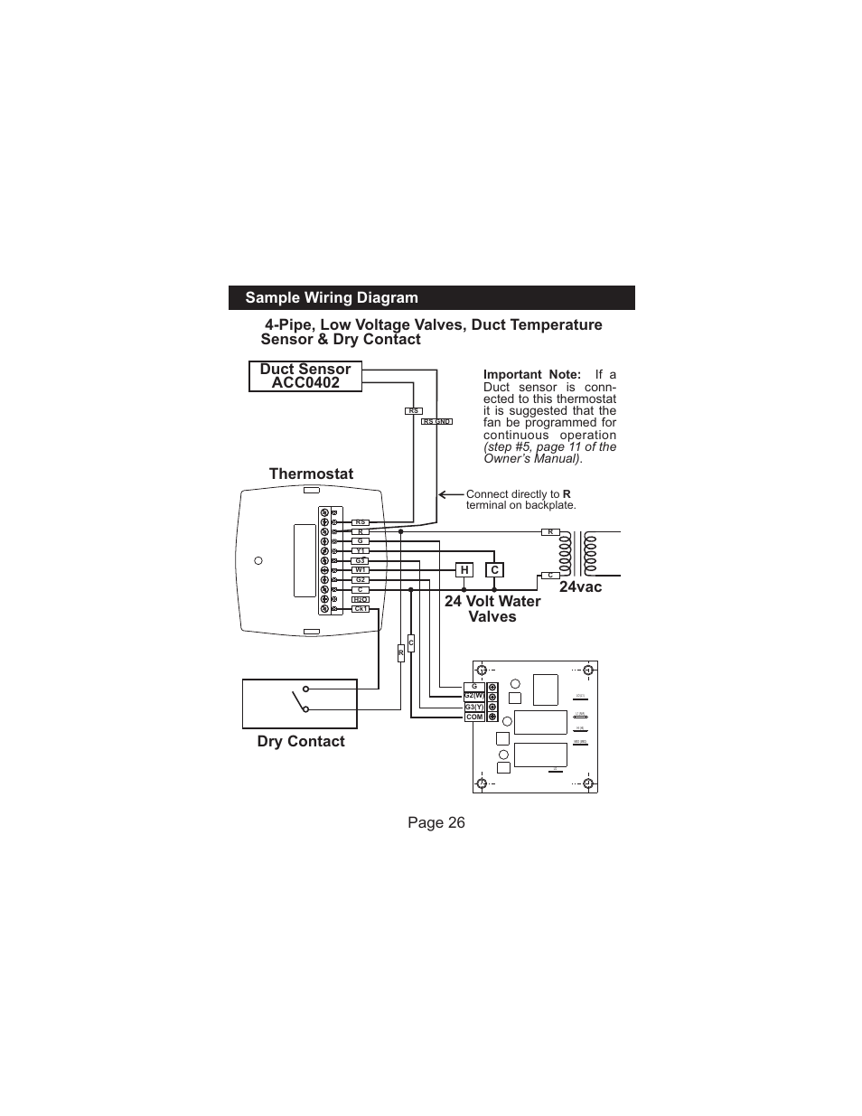 Dry contact duct sensor acc0402, 24 volt water valves thermostat 24vac, Page 26 | Venstar T1070 User Manual | Page 27 / 30