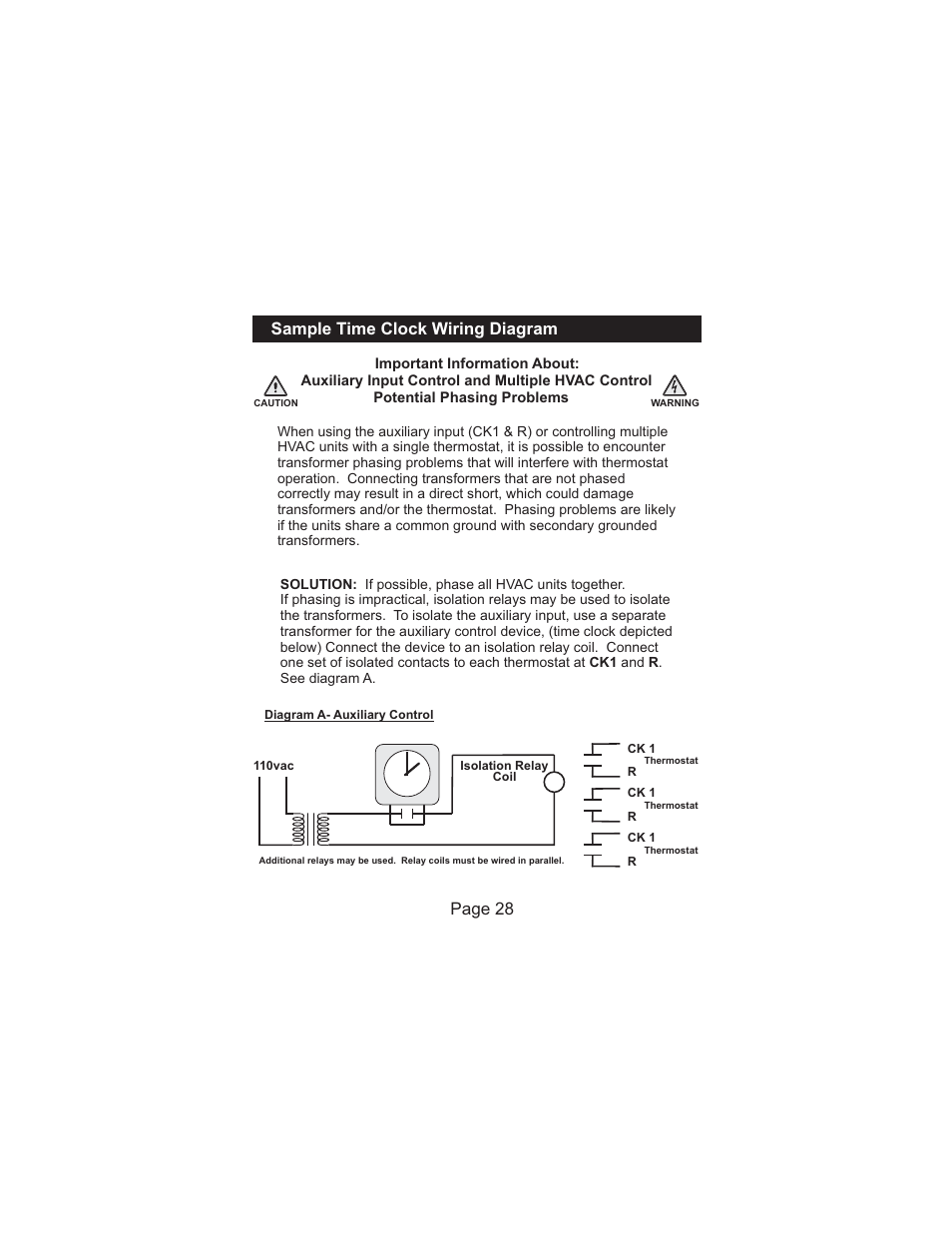 Page 28 sample time clock wiring diagram | Venstar T1070 User Manual | Page 29 / 30