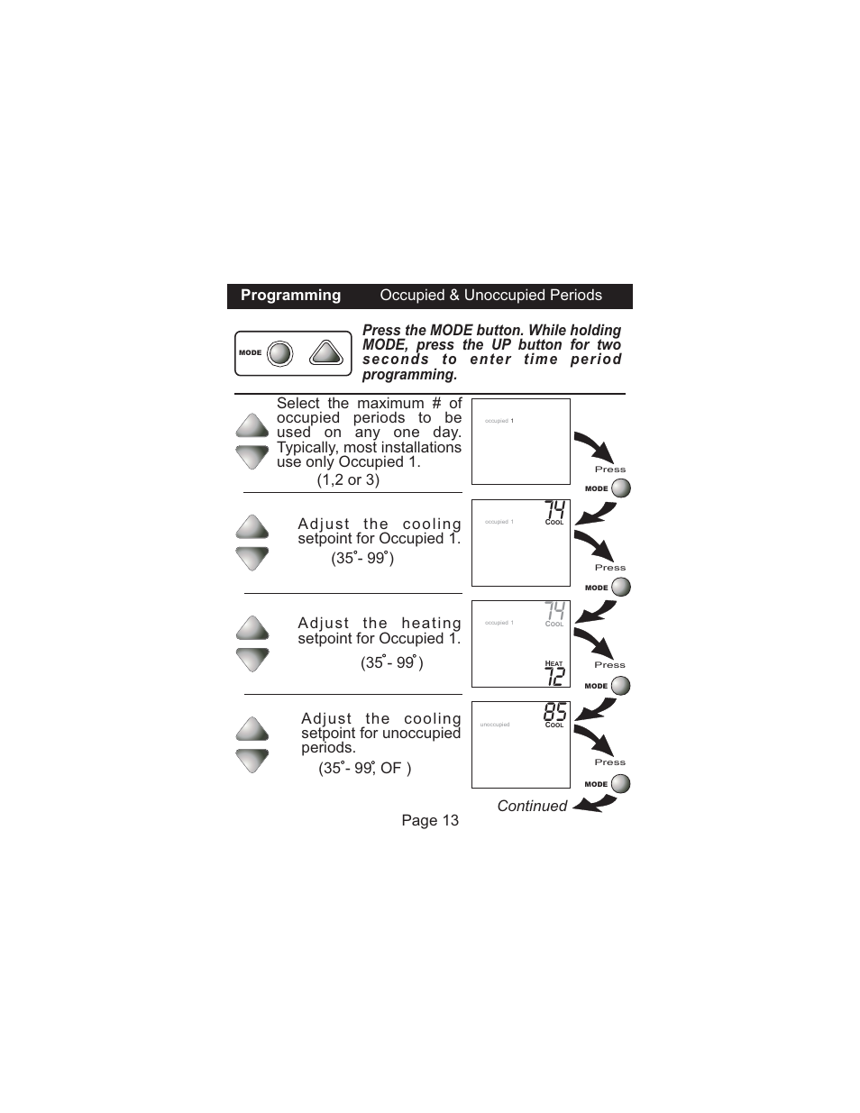 Programming occupied & unoccupied periods, Continued | Venstar T1075 User Manual | Page 14 / 39