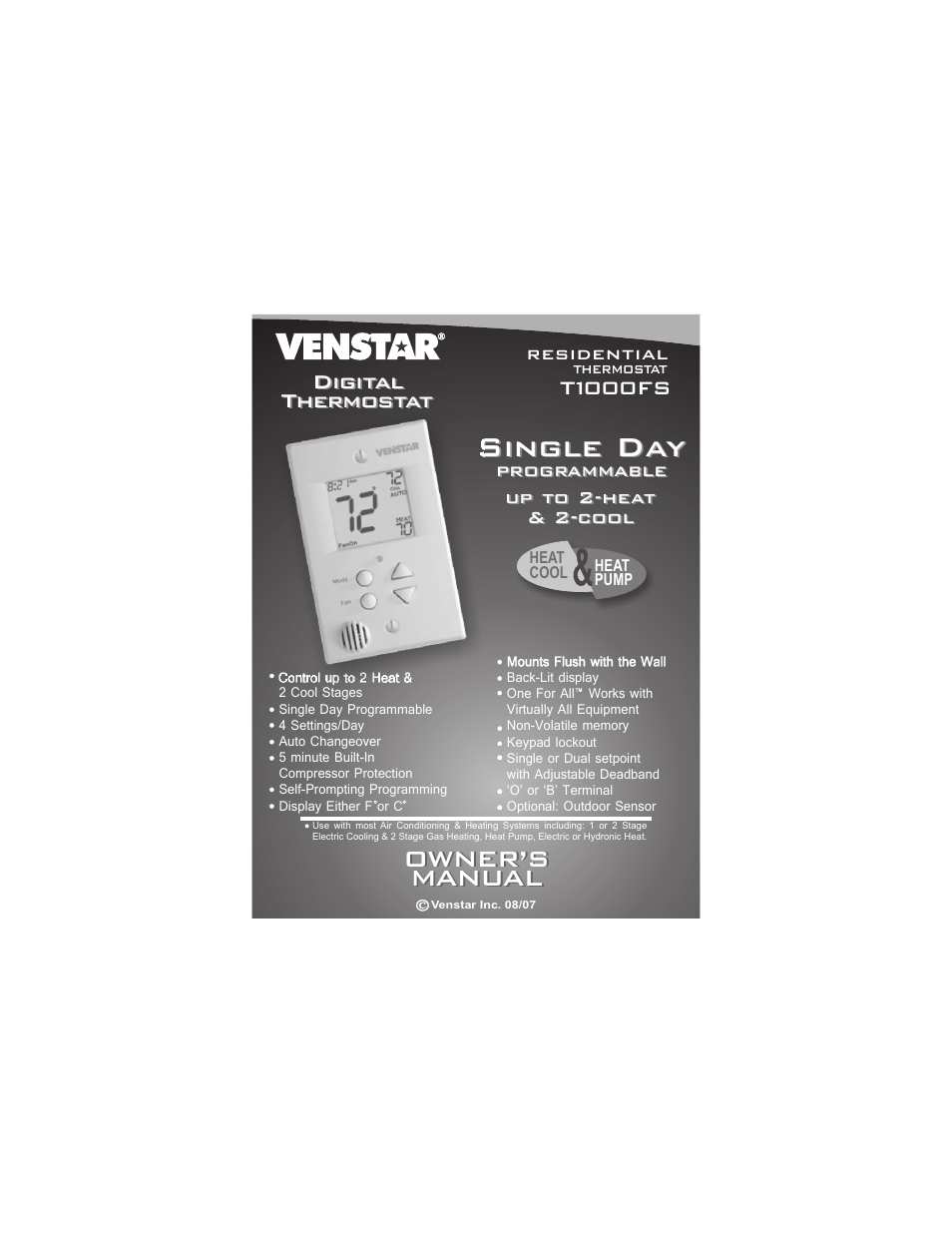 Venstar T1000FS User Manual | 20 pages