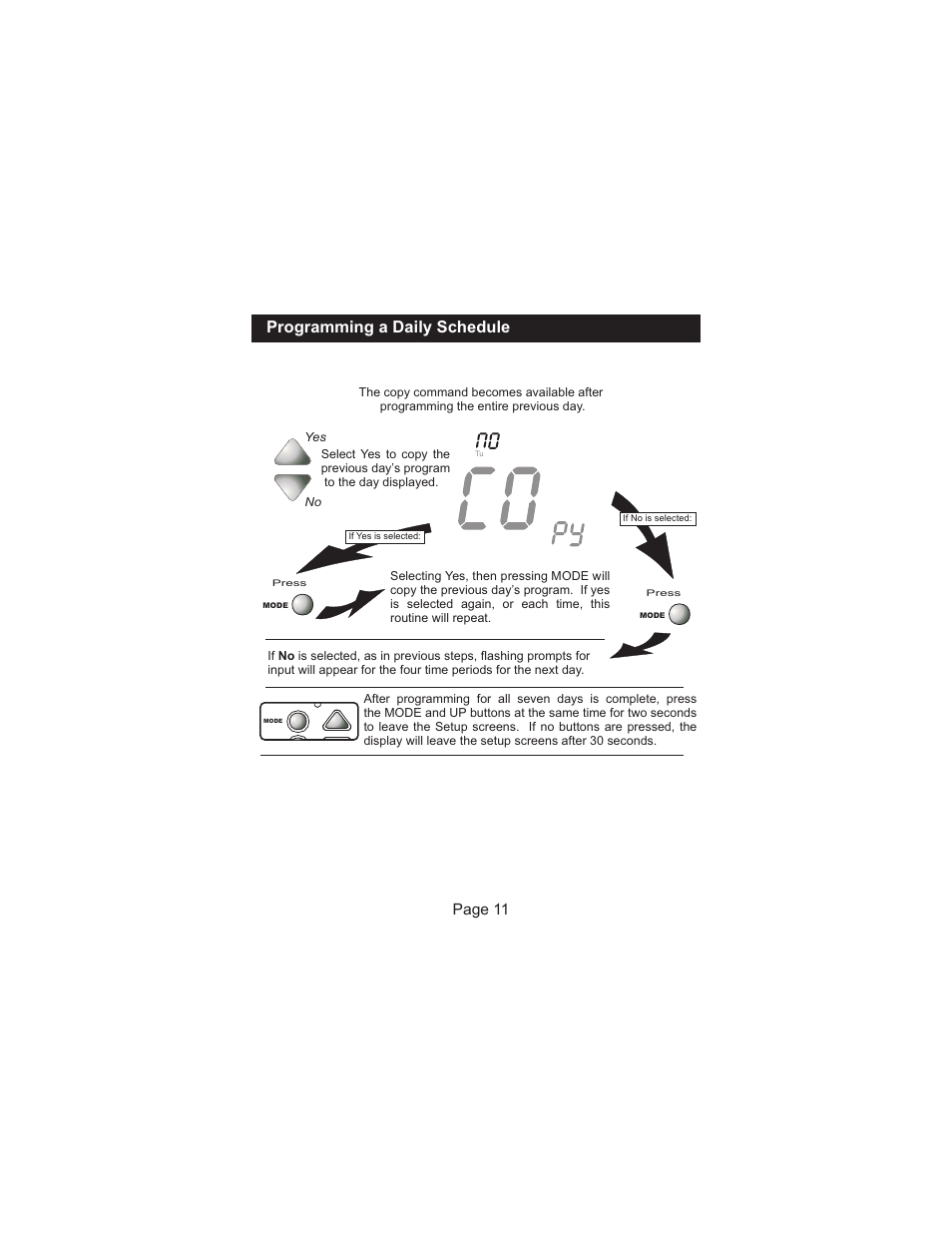 Programming a daily schedule, Page 11 | Venstar T1100FS User Manual | Page 12 / 23