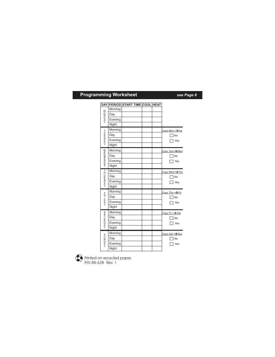 Programming worksheet | Venstar T1100FS User Manual | Page 23 / 23