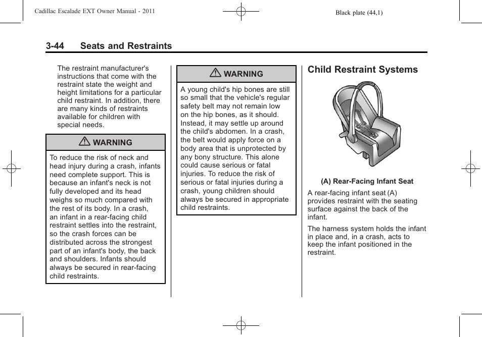 Child restraint systems, Child restraint systems -44 | Cadillac 2011 Escalade EXT User Manual | Page 100 / 508