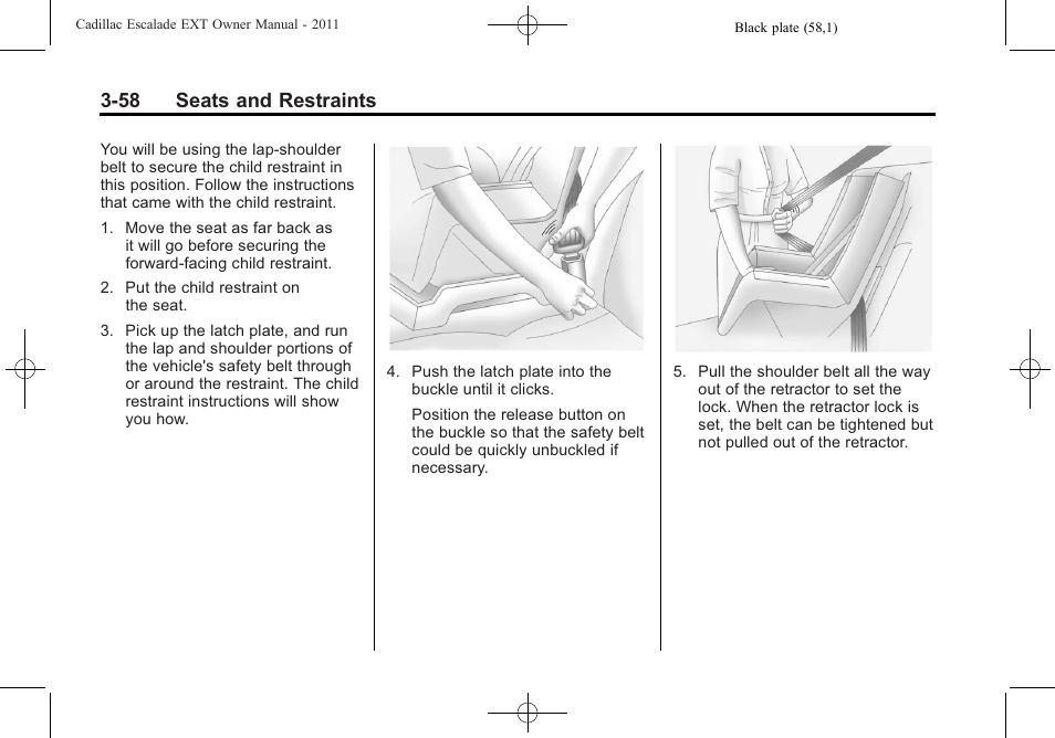 58 seats and restraints | Cadillac 2011 Escalade EXT User Manual | Page 114 / 508