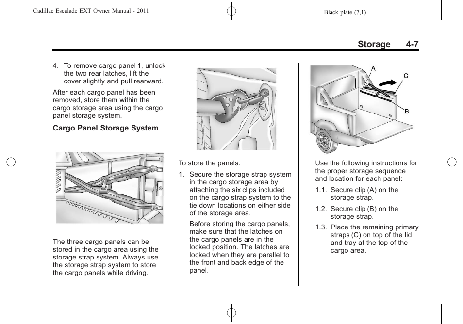 Storage 4-7 | Cadillac 2011 Escalade EXT User Manual | Page 123 / 508