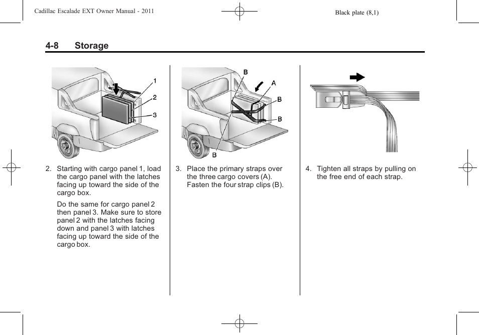 8 storage | Cadillac 2011 Escalade EXT User Manual | Page 124 / 508