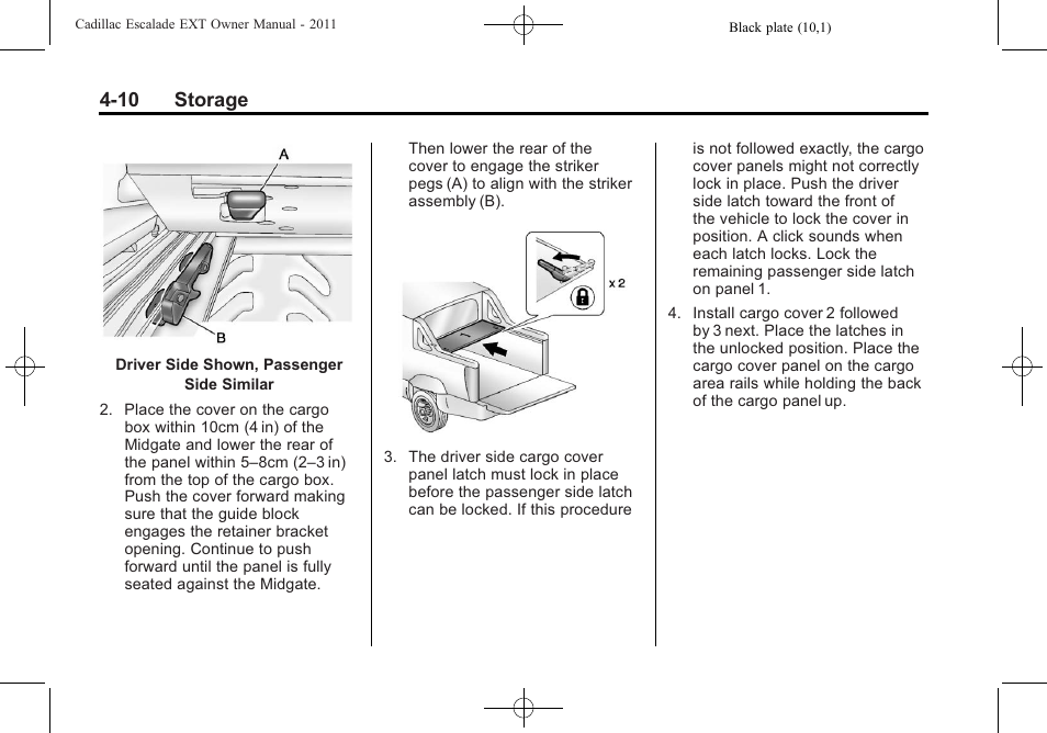 10 storage | Cadillac 2011 Escalade EXT User Manual | Page 126 / 508