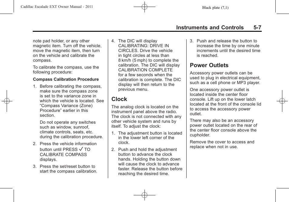 Clock, Power outlets, Clock -7 power outlets -7 | Cadillac 2011 Escalade EXT User Manual | Page 137 / 508