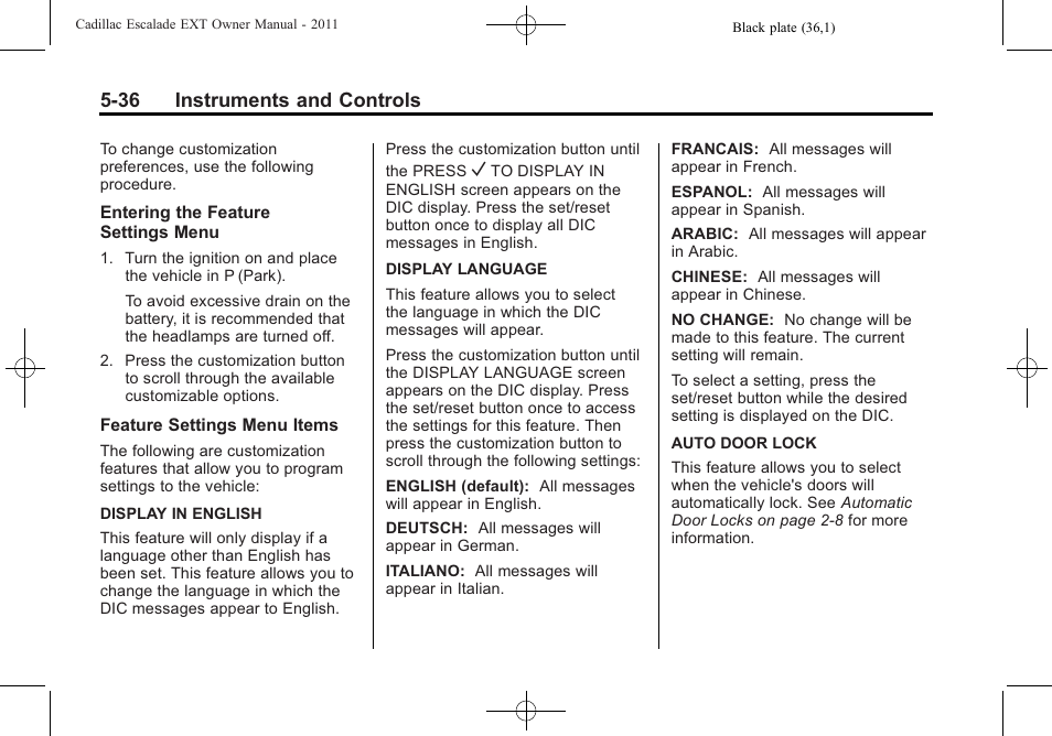 36 instruments and controls | Cadillac 2011 Escalade EXT User Manual | Page 166 / 508