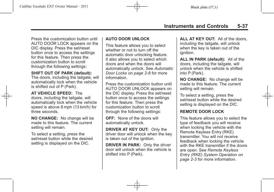 Instruments and controls 5-37 | Cadillac 2011 Escalade EXT User Manual | Page 167 / 508