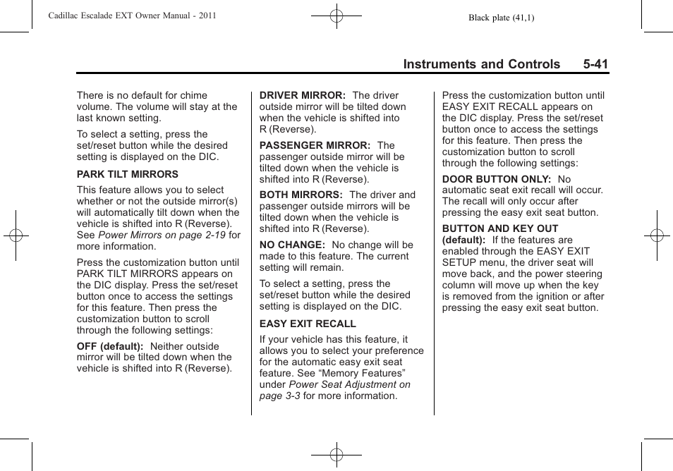 Instruments and controls 5-41 | Cadillac 2011 Escalade EXT User Manual | Page 171 / 508