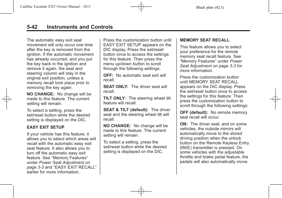 42 instruments and controls | Cadillac 2011 Escalade EXT User Manual | Page 172 / 508