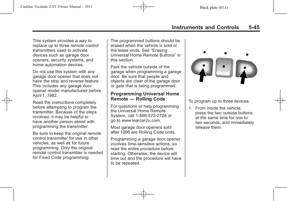 Instruments and controls 5-45 | Cadillac 2011 Escalade EXT User Manual | Page 175 / 508