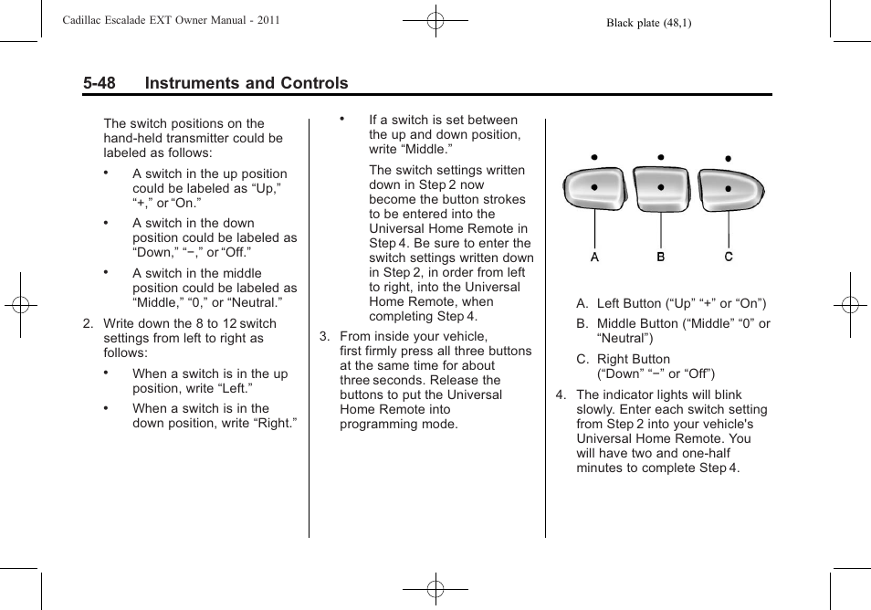 48 instruments and controls | Cadillac 2011 Escalade EXT User Manual | Page 178 / 508