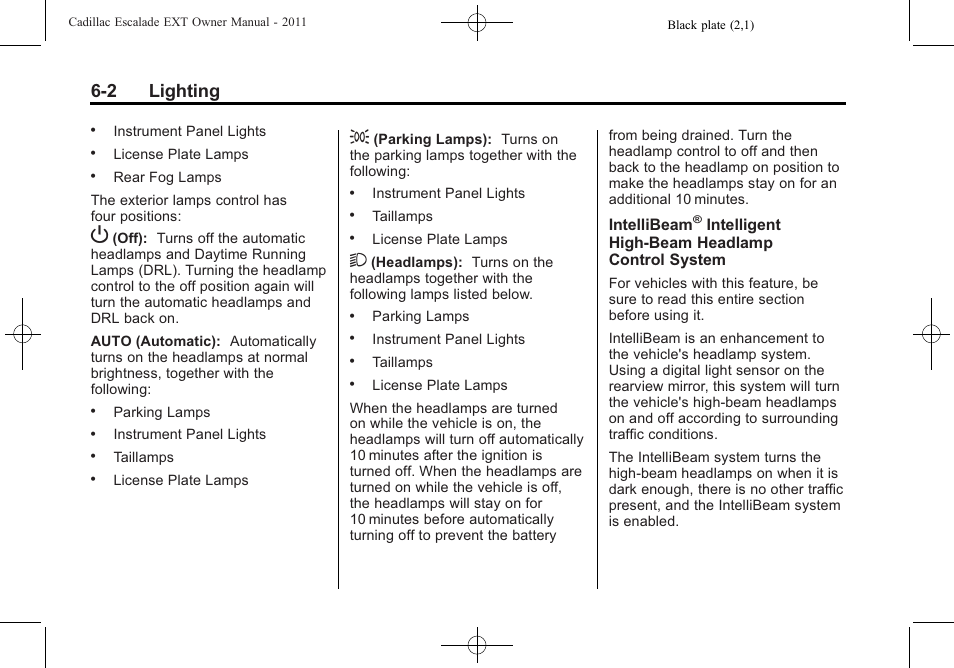 2 lighting | Cadillac 2011 Escalade EXT User Manual | Page 182 / 508