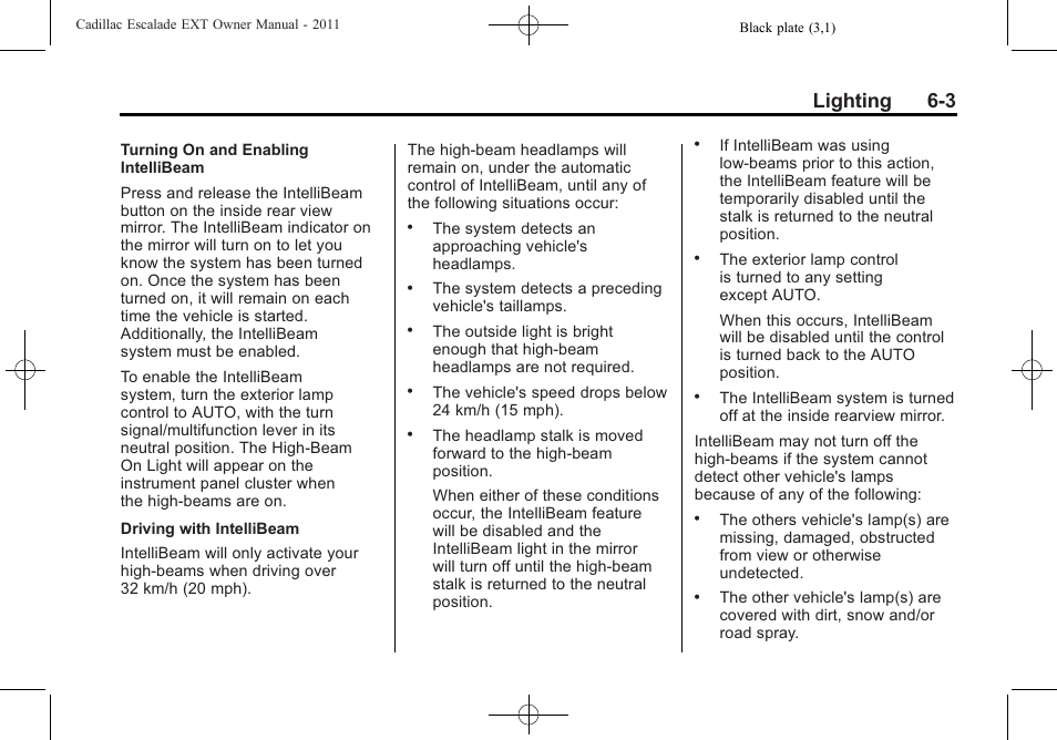 Lighting 6-3 | Cadillac 2011 Escalade EXT User Manual | Page 183 / 508