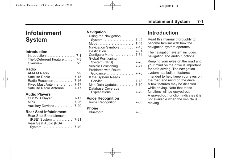 Infotainment system, Introduction, Infotainment system -1 | Introduction -1 | Cadillac 2011 Escalade EXT User Manual | Page 191 / 508