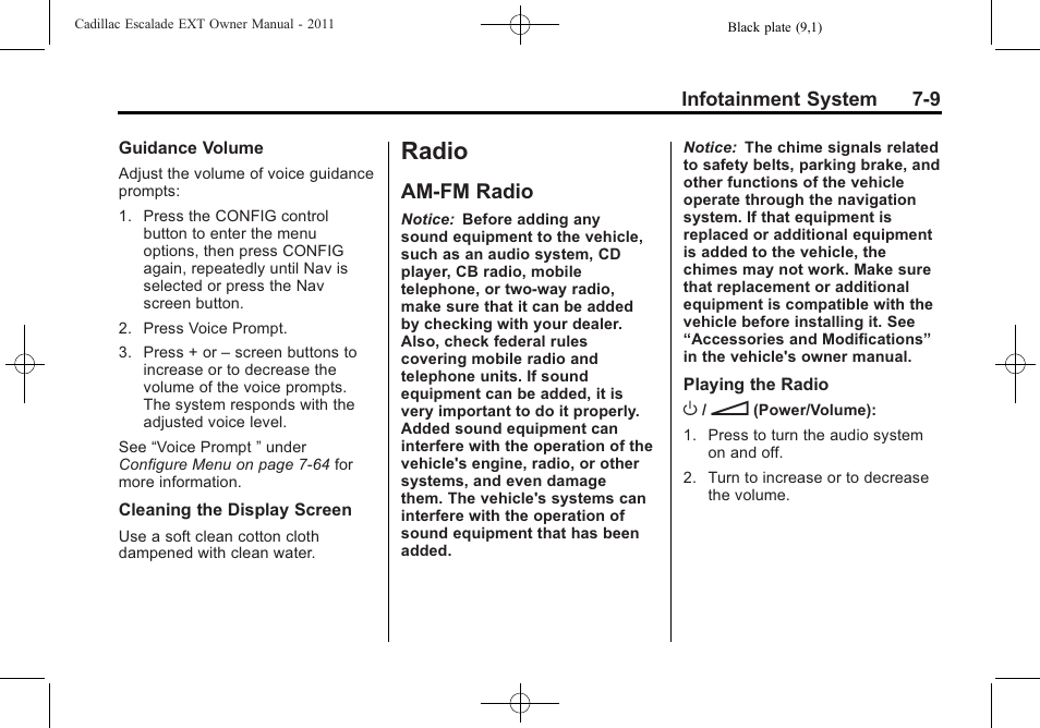 Radio, Am-fm radio, Radio -9 | Am-fm radio -9, Guidance | Cadillac 2011 Escalade EXT User Manual | Page 199 / 508