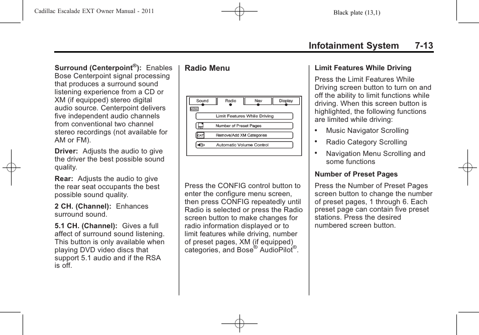 Infotainment system 7-13 | Cadillac 2011 Escalade EXT User Manual | Page 203 / 508