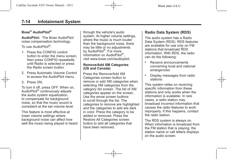 14 infotainment system | Cadillac 2011 Escalade EXT User Manual | Page 204 / 508