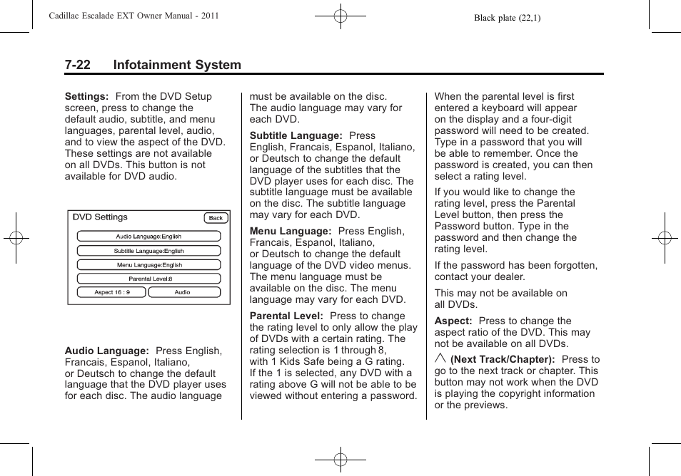 22 infotainment system | Cadillac 2011 Escalade EXT User Manual | Page 212 / 508