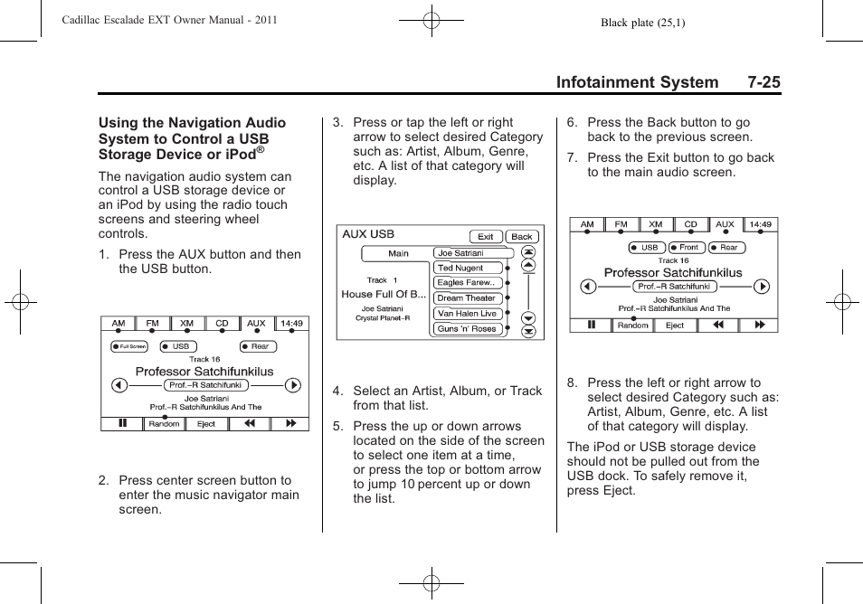 Infotainment system 7-25 | Cadillac 2011 Escalade EXT User Manual | Page 215 / 508