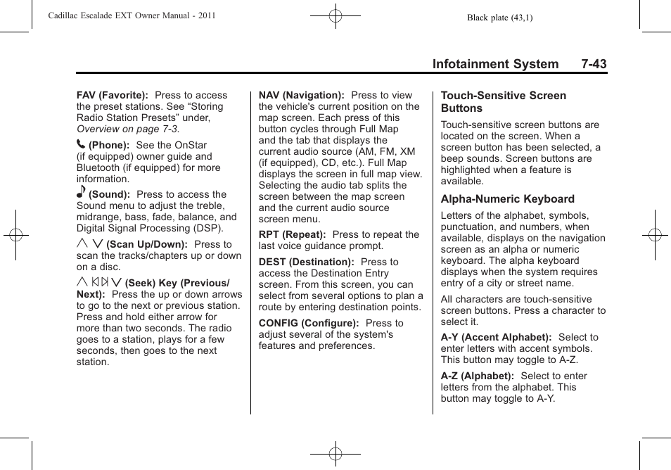 Y © ¨ z | Cadillac 2011 Escalade EXT User Manual | Page 233 / 508