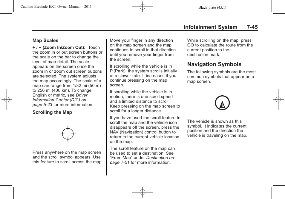 Navigation symbols, Navigation symbols -45, Navigation | Cadillac 2011 Escalade EXT User Manual | Page 235 / 508