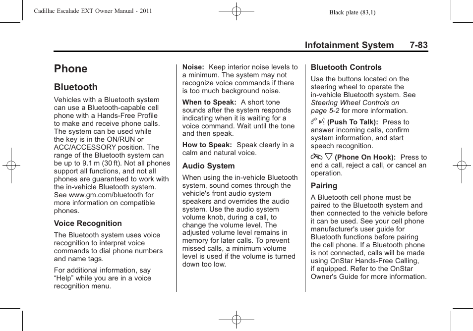 Phone, Bluetooth, Phone -83 | Bluetooth -83 | Cadillac 2011 Escalade EXT User Manual | Page 273 / 508