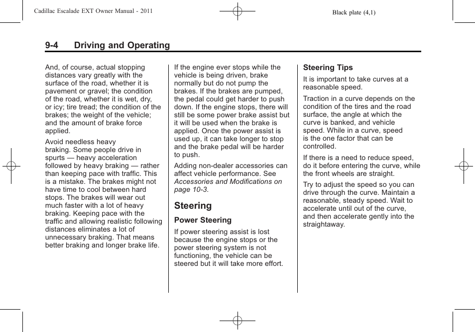 Steering, Steering -4, Shifting | Cadillac 2011 Escalade EXT User Manual | Page 290 / 508