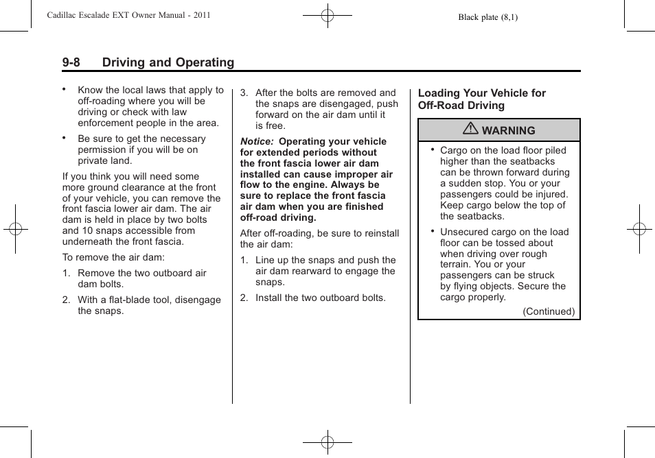 8 driving and operating | Cadillac 2011 Escalade EXT User Manual | Page 294 / 508