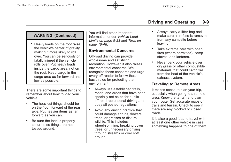 Driving and operating 9-9 | Cadillac 2011 Escalade EXT User Manual | Page 295 / 508