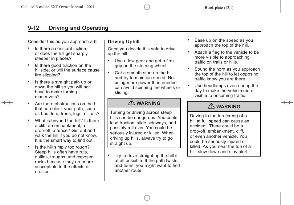 12 driving and operating | Cadillac 2011 Escalade EXT User Manual | Page 298 / 508