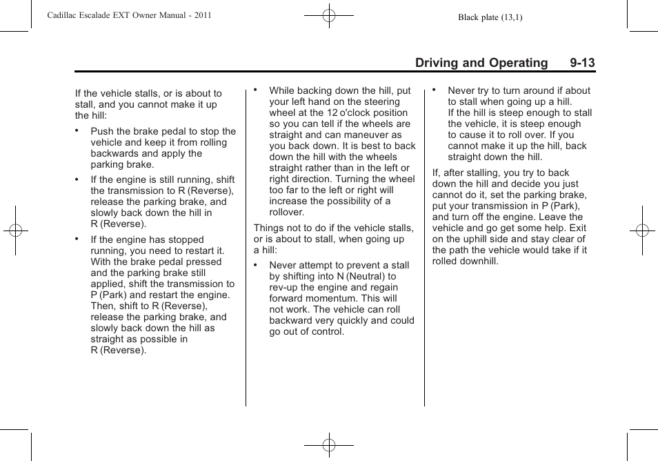 Driving and operating 9-13 | Cadillac 2011 Escalade EXT User Manual | Page 299 / 508