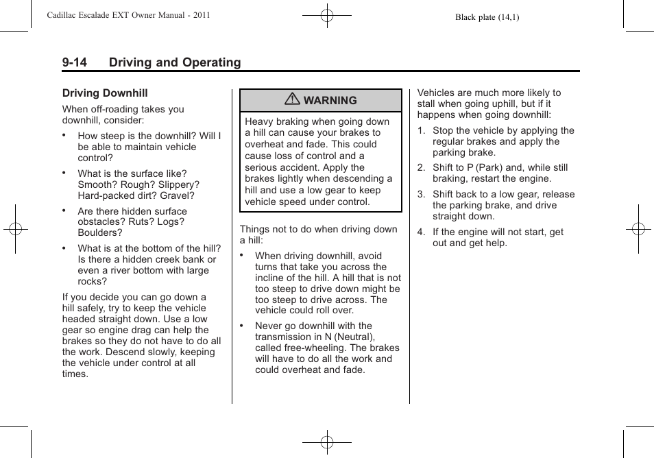 14 driving and operating | Cadillac 2011 Escalade EXT User Manual | Page 300 / 508