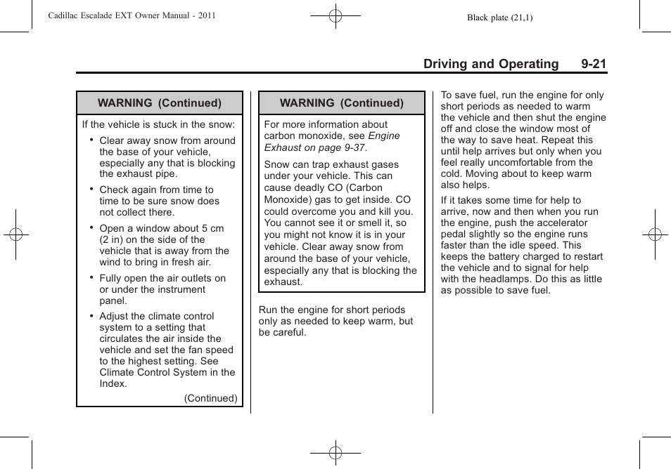 Driving and operating 9-21 | Cadillac 2011 Escalade EXT User Manual | Page 307 / 508