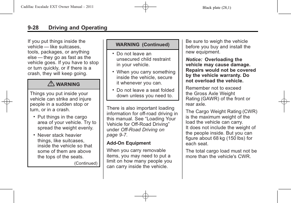 28 driving and operating | Cadillac 2011 Escalade EXT User Manual | Page 314 / 508