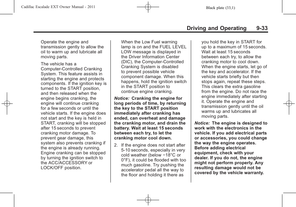 Driving and operating 9-33 | Cadillac 2011 Escalade EXT User Manual | Page 319 / 508