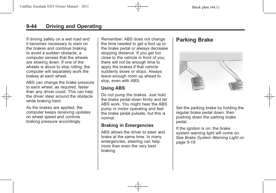 Parking brake, Parking brake -44 | Cadillac 2011 Escalade EXT User Manual | Page 330 / 508