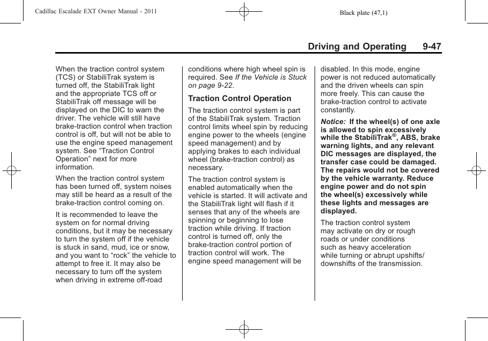 Driving and operating 9-47 | Cadillac 2011 Escalade EXT User Manual | Page 333 / 508