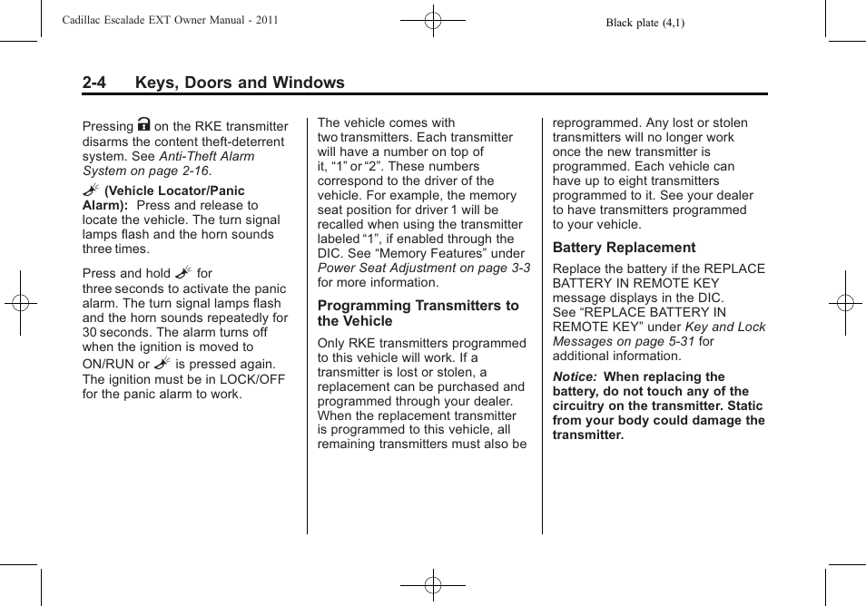 Cadillac 2011 Escalade EXT User Manual | Page 34 / 508